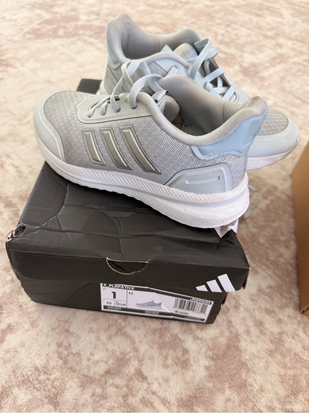 adidas Kids Light Gray and White Mesh Running Sneakers